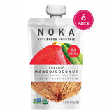 NOKA Superfood Pouches (Mango Coconut) 6 Pack | 100% Organic Fruit And Veggie Smoothie Squeeze Packs | Non GMO, Gluten Free, Vegan, 5g Plant Protein